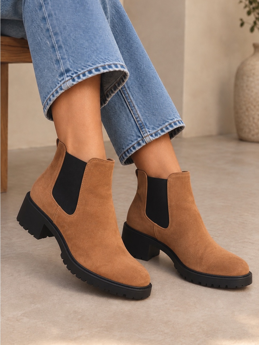 Old Navy Suede Chelsea Ankle Boots - Tan